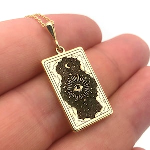 Boze oog vrouwen ketting, 14K gouden tarotkaart ketting, unieke hemelse ketting, handgemaakte talisman ketting, sierlijke sieraden, kerstcadeau
