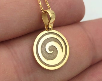 14K Gold Spiral Necklace: Minimalist Geometric Pendant