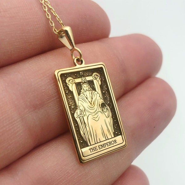 The Emperor Tarot Card Necklace, Unique Spiritual Necklace, Handmade Gothic Necklace, Statement Jewelry, 14K Gold Pendant, Tarot Lover Gift