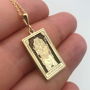 14K Solid Gold Tarot Halskette, Die Hierophant Karte Halskette, Himmlische Frauen Halskette, spiritueller Schmuck, Gothic Halskette, Geschenk für Sie
