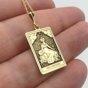 Handmade Tarot Card Necklace, 14K Gold The Empress Necklace, Rectangle Gothic Women Necklace, Spiritual Jewelry, Dainty Necklace, Women Gift