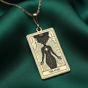 Collar con carta del Tarot de estrella de oro de 14 quilates: colgante espiritual hecho a mano