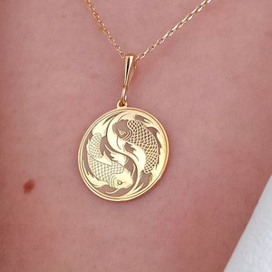 Koi Fish Necklace, 14K Solid Gold Yin Yang Necklace, Minimalist Japanese Charm Necklace, Handmade Dualism Necklace, Valentines Day Gift