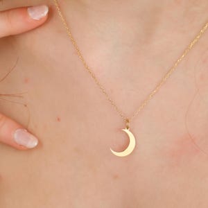 14K Gold Crescent Moon Necklace: Dainty Celestial Boho Jewelry