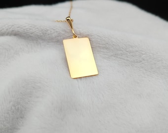 Collar grabable de oro macizo de 14 quilates, collar con placa rectangular, collar personalizable, collar de plata de ley 925, collar unisex personalizado