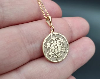 14K Gold Metatron Necklace, Metatron Cube Necklace, Dainty Archangel Necklace, Minimalist Religious Necklace, Geometric Necklace, Women Gift