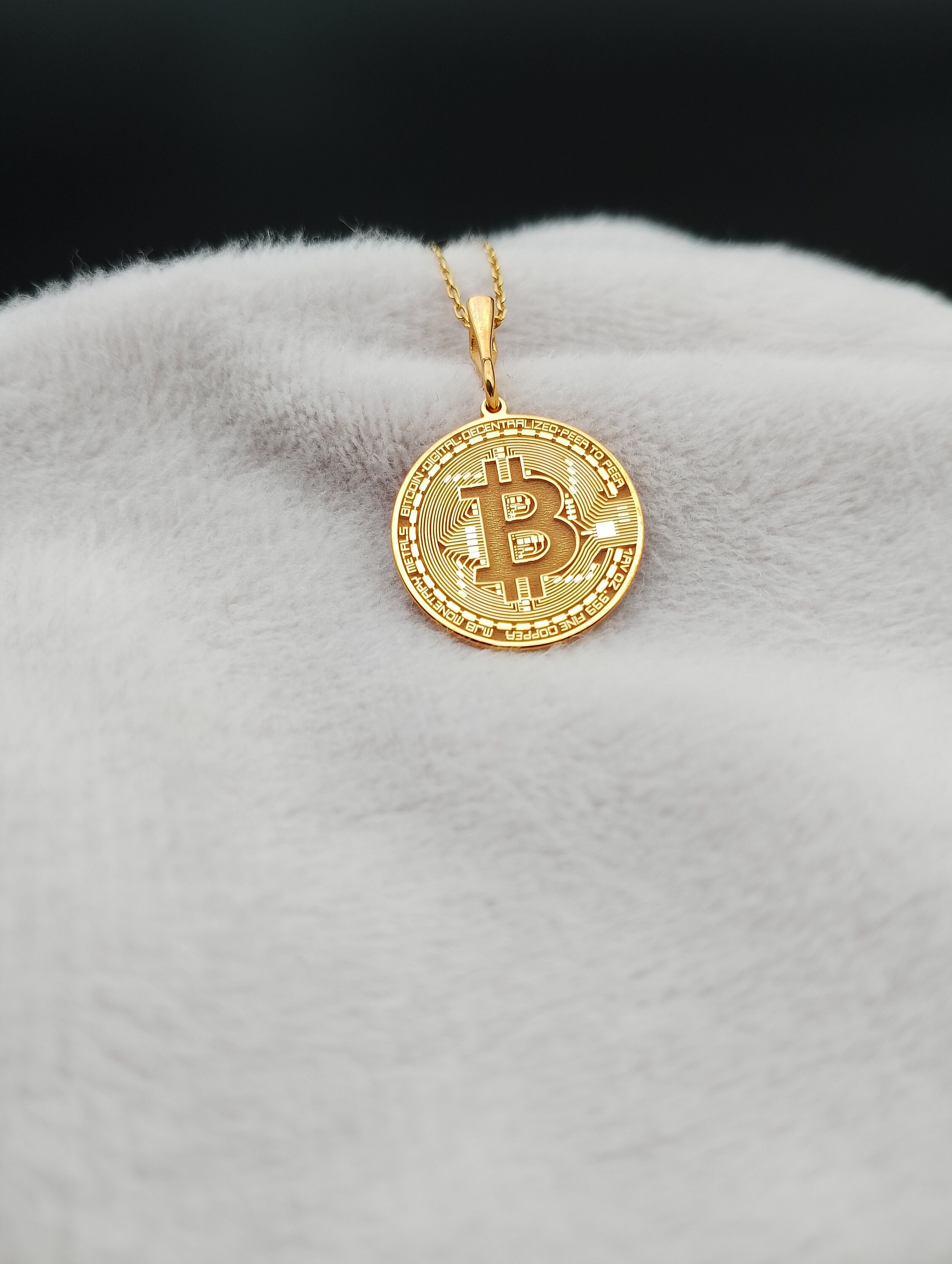 14K Solid Gold Bitcoin Necklace: Handmade Minimalist Coin Charm - Etsy  Israel