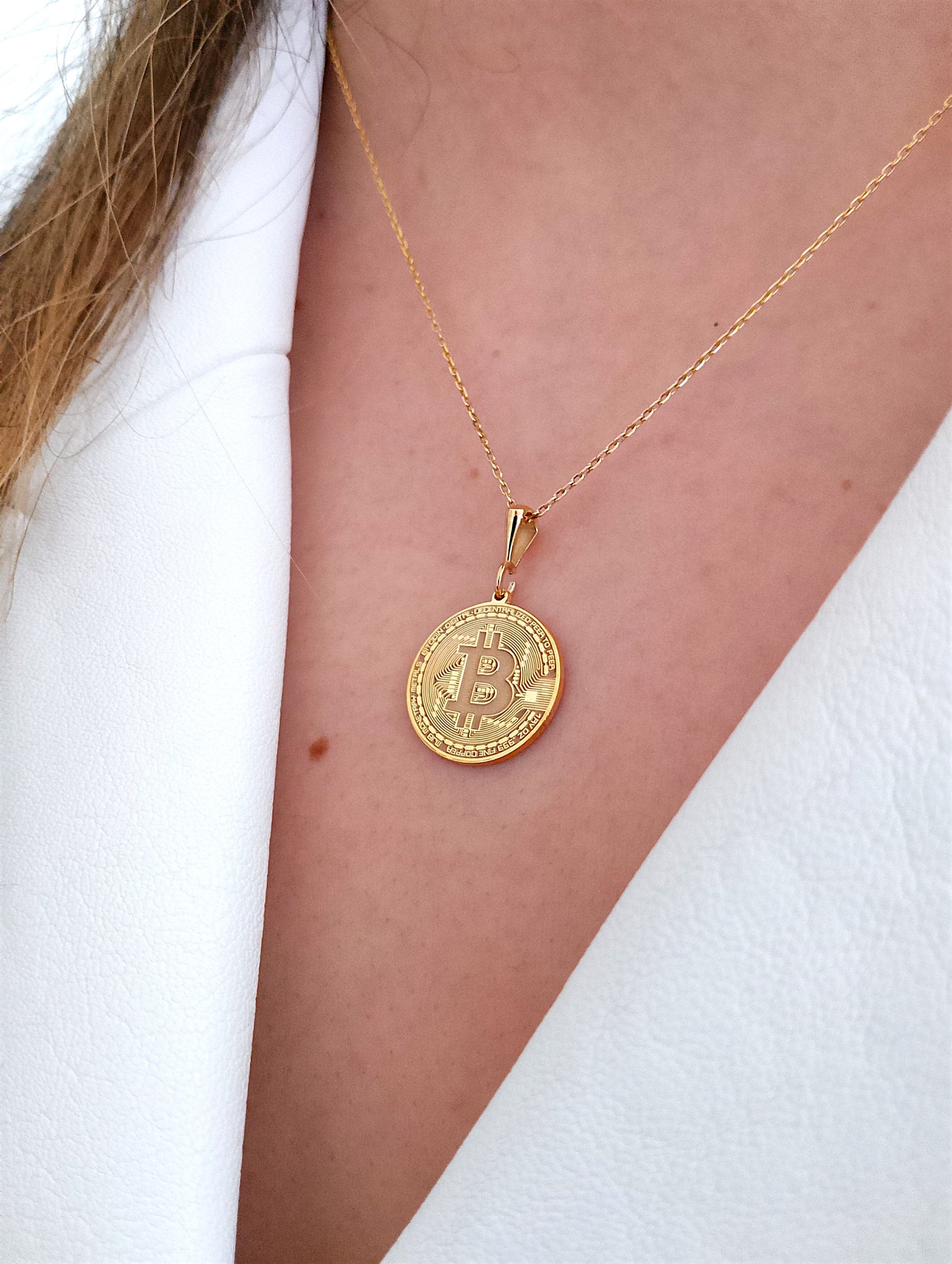 14K Solid Gold Bitcoin Necklace: Handmade Minimalist Coin Charm - Etsy