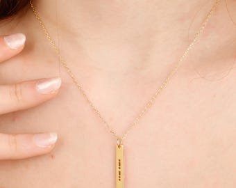 Collar con barra de código Morse personalizado en oro de 14 quilates, collar con mensaje secreto personalizado, collar con palabra personalizada, collar con texto en código Morse, regalo para ella