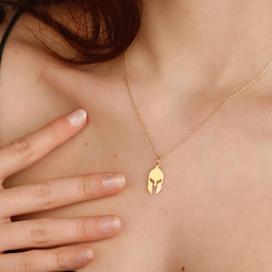 14K Gold Spartan Helmet Necklace, Ancient Greek Armor Jewelry, Battle Helmet Necklace, Handmade Gladiator Necklace, Greek Mythology Gift
