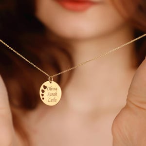 14K Gold Custom Name Necklace with Heart Cutouts, Kids Names Jewelry, Engraved Personalized Name Necklace, Family Name Jewelry, Gift for Mom