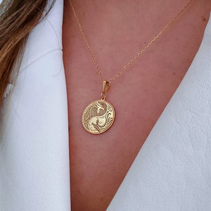 14K Solid Gold Yin Yang Dragon Necklace, Minimalist Chinese Mythology Necklace, Dainty Charm Necklace, Spiritual Necklace, Unique Gift