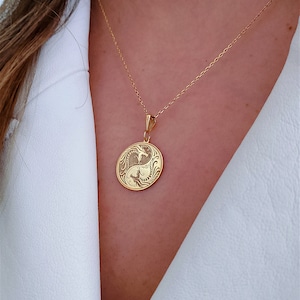 14K Solid Gold Yin Yang Dragon Necklace: Chinese Mythology Charm
