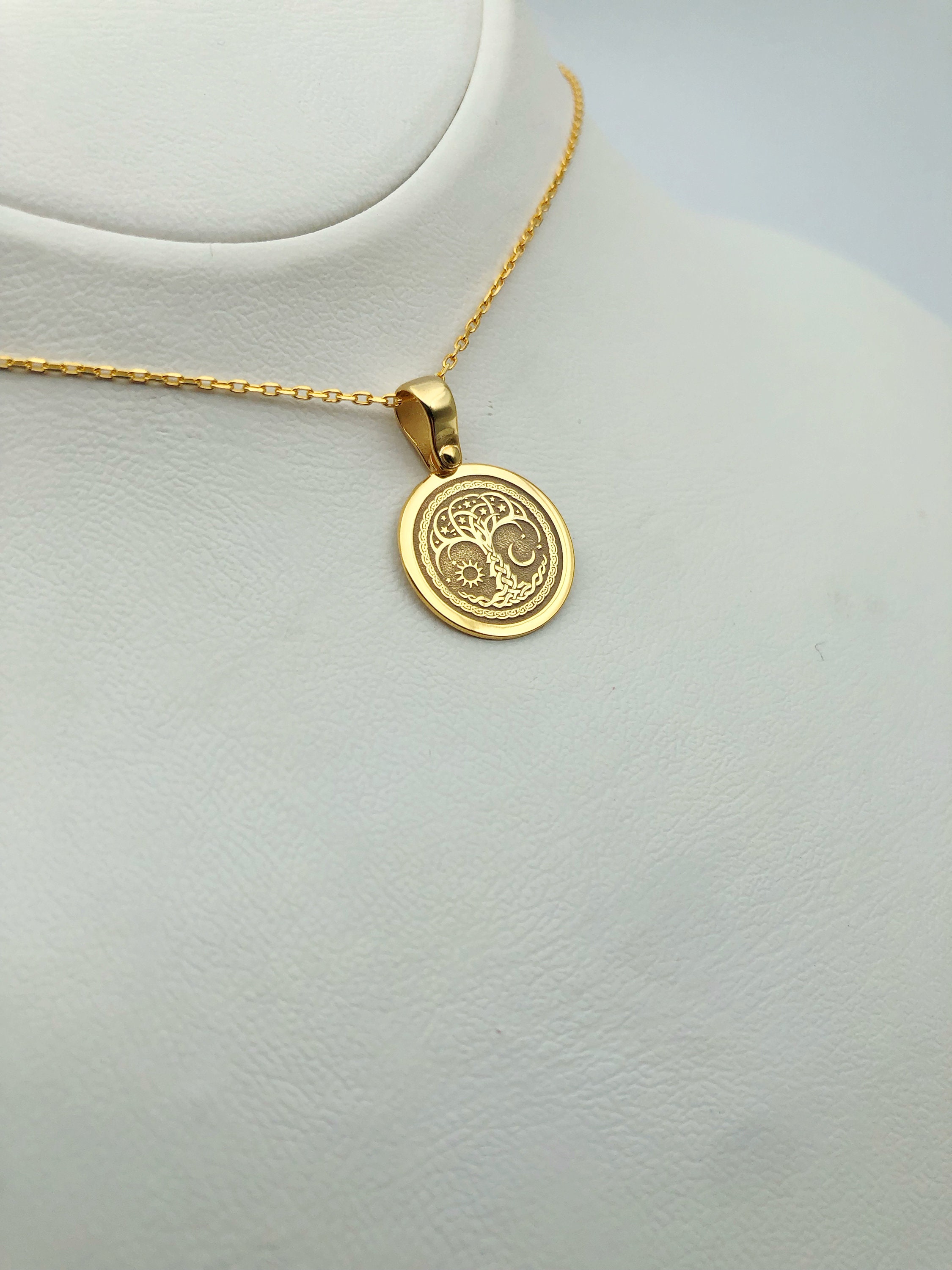 Tree of Life Women Necklace, 14K Gold Celestial Charm Necklace, Dainty ...