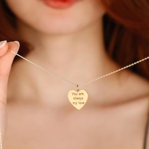 Collar grabado "Siempre eres mi amor" en oro de 14 quilates, con forma de corazón, regalo de aniversario para novia, regalo romántico para ella.