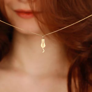 14K Gold Celestial Cat Necklace: Moon Phase Pendant, Boho Charm