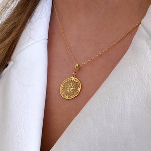 14K Solid Gold Compass Necklace, Dainty Scope Charm Necklace, Minimalist Traveler Necklace, Handmade Statement Necklace, Valentines Day Gift