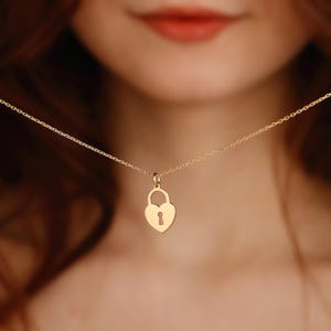 14K Gold Heart Lock Necklace: Romantic Couple Jewelry