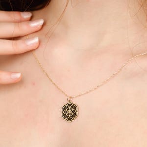 14K Gold Flower of Life Necklace, Sacred Geometry Necklace for Her, Gold Spiritual Jewelry for Women,  Energy Healing Jewelry Gift