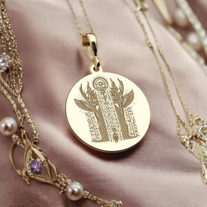 Engraved Necklace, 14K Gold Egyptian Hieroglyphs Charm Necklace, Tiny Pharaoh Jewelry, Unique Gift for Her