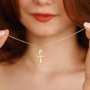 14K Gold Eye of Ra Ankh Necklace, Gold Egyptian Protection Jewelry, Ancient Symbol Necklace, Spiritual Necklace for Women, Egyptian Gift