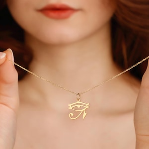 14K Gold Egyptian Necklace, Eye of Ra Necklace, Ancient Symbol of Protection Necklace, Handmade Goddess Necklace, Egyptian Talisman Gift