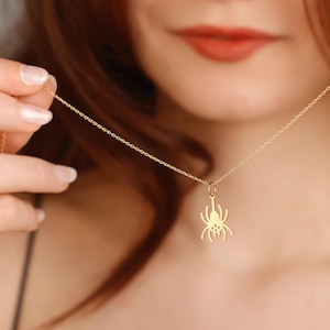 14K Gold Spider Pendant Necklace: Gothic Halloween Jewelry Gift
