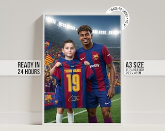 Lamine Yamal Poster for Kids | Custom Soccer Jersey with Name & Number | Printable Football Wall Art Gift