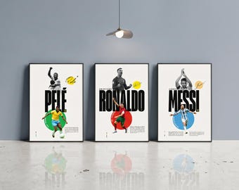 Messi Ronaldo Pele Football Poster Set, Boys Room Decor (Digital Download)