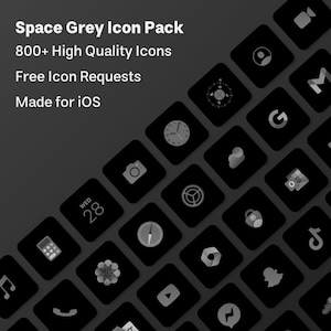 Könnte beinhalten: Eine Sammlung von App-Symbolen in einem Space-Grey-Farbschema. Die Symbole sind in einem Raster angeordnet und umfassen beliebte Apps wie Instagram, YouTube, Google und mehr.