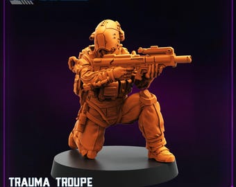 Trauma Troupe Assault Team Unit #4 - Legendary Sci-Fi Miniature for Strategy Games and Cyberpunk Dioramas High-Detail 3D Printed Resin