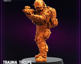 Trauma Troupe Assault Team Unit #1 - Sci-Fi Battle Miniature for Tabletop RPGs and Strategy Games High-Quality 3D Printed Resin Model