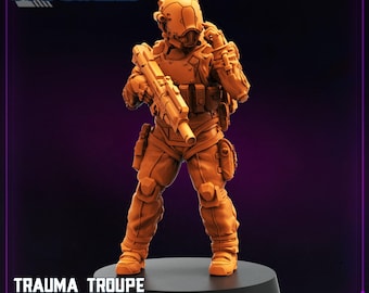 Trauma Troupe Assault Team Unit #5 - High-Tech Sci-Fi Miniature for Collectors and Painters 3D Printed Resin Model for Wargaming