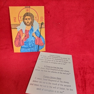 Carte de prière orthodoxe plastifiée Le Bon Pasteur