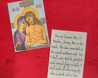 Laminated Byzantine Orthodox Prayer Card, Lamentation of Christ