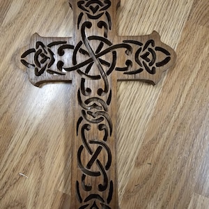 Wooden Scroll Sawed Walnut Celtic Wall Cross