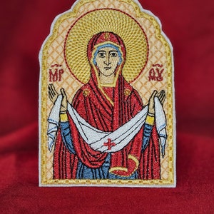 Protection Of The Theotokos Pocket Icon or Patch Byzantine Orthodox Christian Icon 2.75×4.5