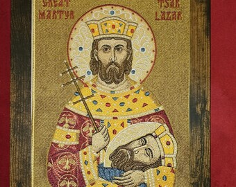 8x10 Saint Tsar Lazar of Serbia Embroidered Byzantine Orthodox Christian Icon