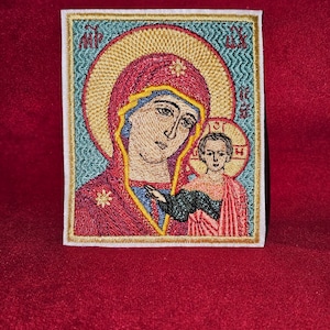 Our Lady of Kazan Pocket Orthodox Icon or Patch - Handcrafted 3.35×3.94 inches
