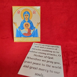 Immagine di preghiera ortodossa plastificata Theotokos del Segno