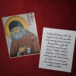 Heilige Seraphim von Sarow Laminierte kybernetische Gebetskarte