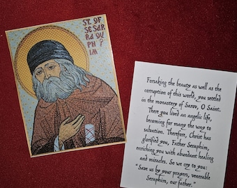 Saint Seraphim of Sarov Laminated Orthodox Prayer Card