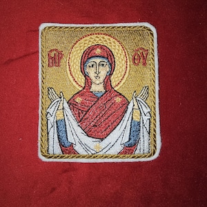 3.35x3.94&quot; Protection of the Theotokos Orthodox Embroidered Pocket Icon or Patch
