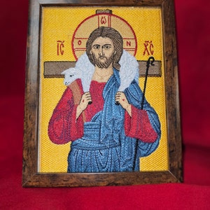 Gesù Cristo, il Buon Pastore, icona incorniciata 6x8, icona cristiana ortodossa bizantina