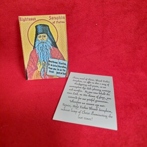 Carte de prière orthodoxe plastifiée Rose Père Seraphim