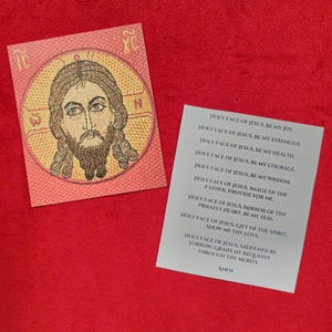 Rotes heiliges Gesicht von Jesus Christ Laminierte kybernetische Gebetskarte