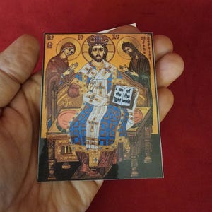 Cristo in trono, preghiera ortodossa plastificata, riflessione card