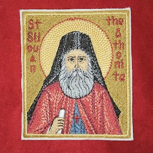 Saint Silouan the Athonite Orthodox Embroidered Pocket Icon – 3.35x3.94" Handmade Christian Patch