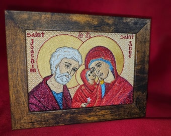 5x7 Święci Joachim i Anna, haftowana ikona bizantyjsko-prawosławna