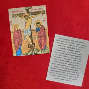 Kreuzigung von Jesus Christus Laminierte kyrillische Gebetskarte